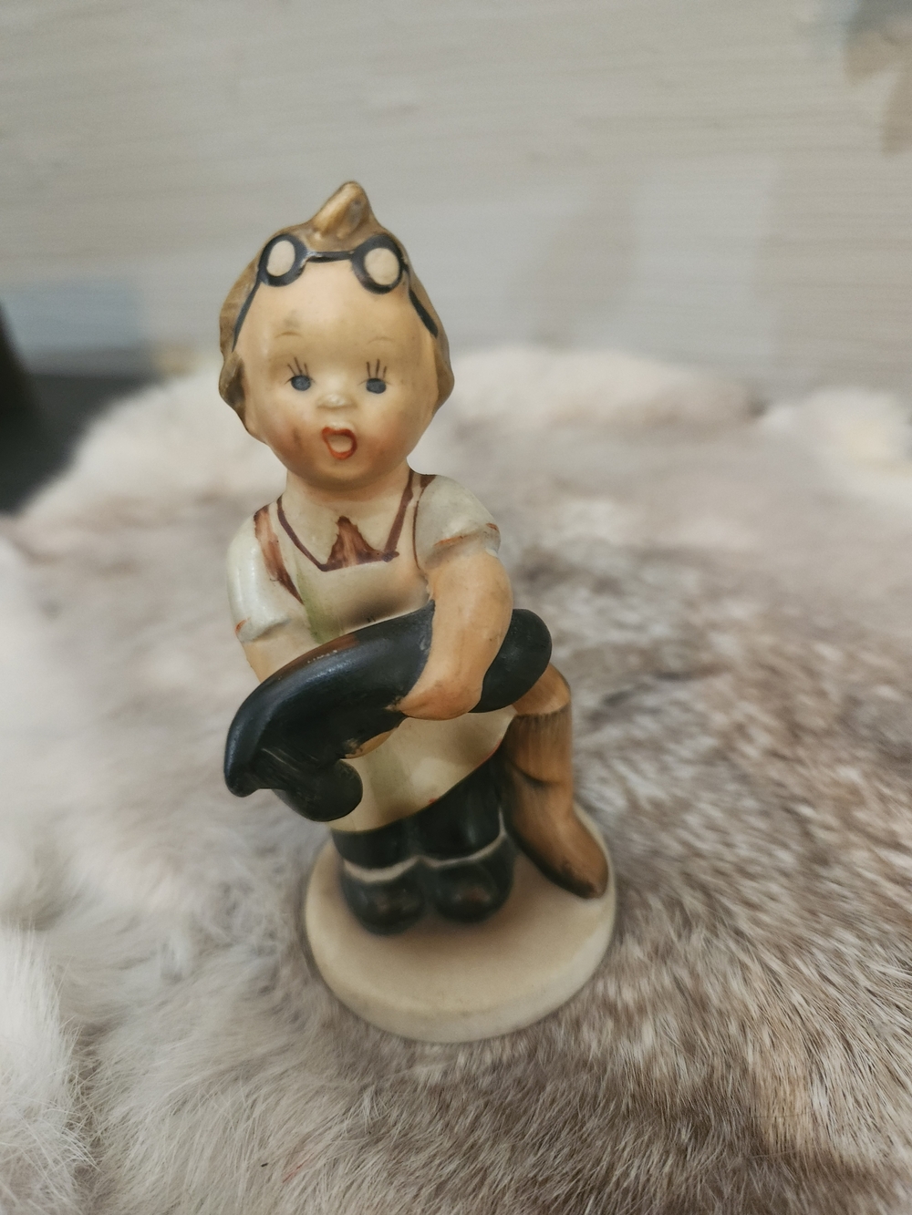 Vintage Hummel S901 German Ceramic Figurine Boy Holding Boots in Cream and Black
